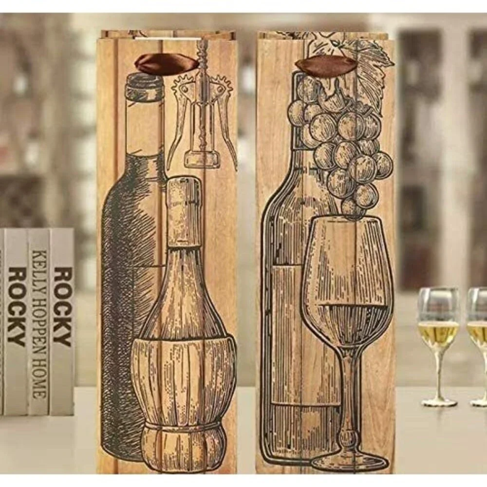 Set of 4 Elegant Wine Gift Bags w/ Bonus Corkscrew Bottle - Printed Luxury Bags